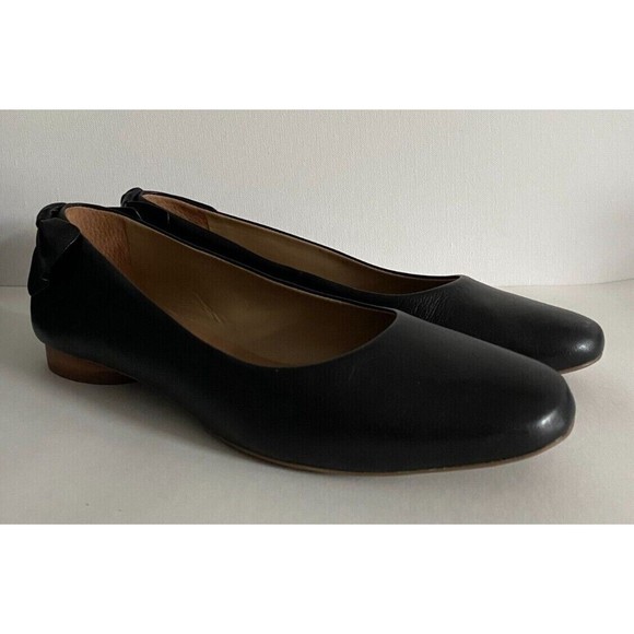 🩰 Anthropologie Bernardo Eloise Ballet Flats sz‎ 11 M Black Leather Heel Bows - Picture 2 of 9
